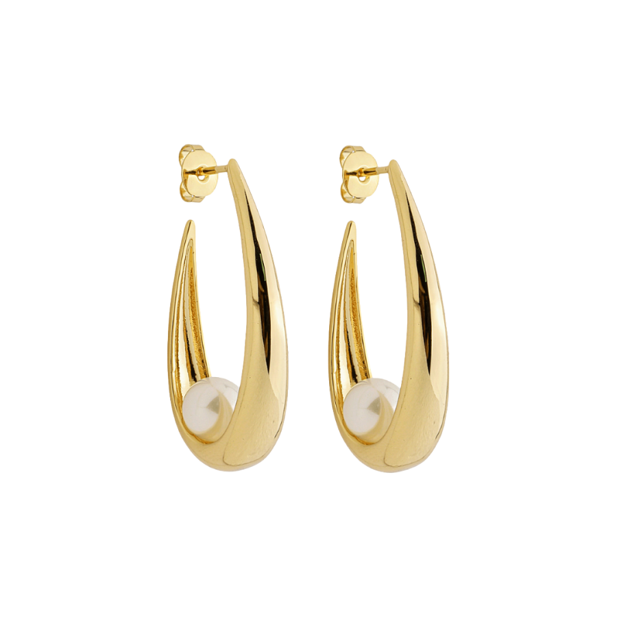 Imagem de Brinco Curvo com Detalhe em Pérola Branca