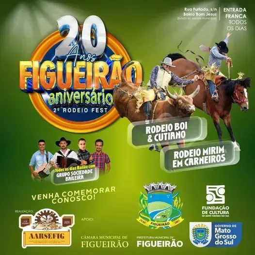 Imagem de compartilhamento para o artigo Aniversário de Figueirão: começa nesta quarta-feira o 2º Rodeio Fest que promete agitar a cidade da MS Todo dia