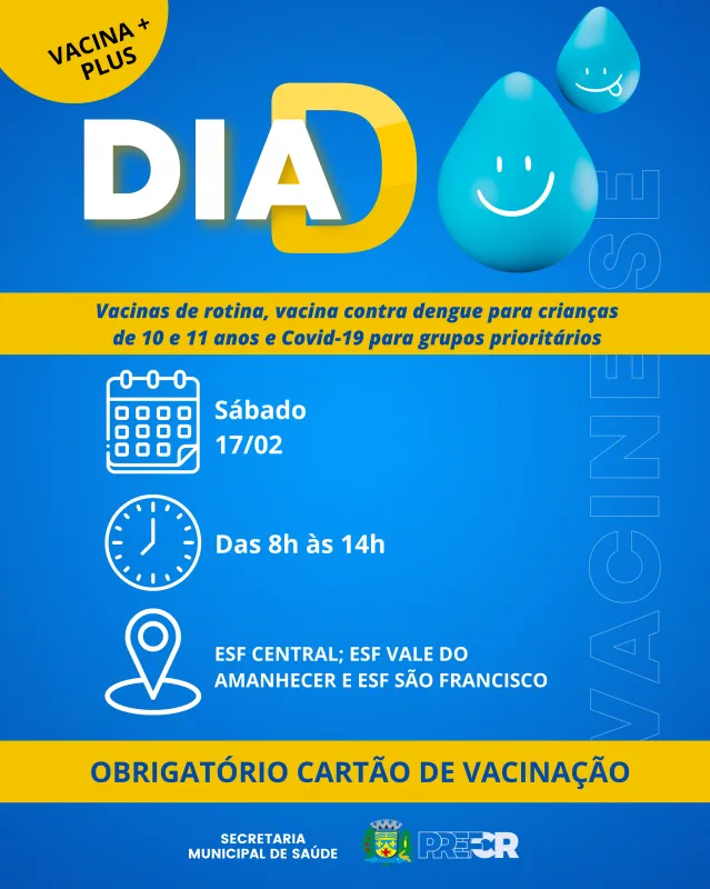 Imagem de compartilhamento para o artigo Vacina da dengue e covid-19 estarão disponíveis neste sábado em três ESFs de Costa Rica da MS Todo dia