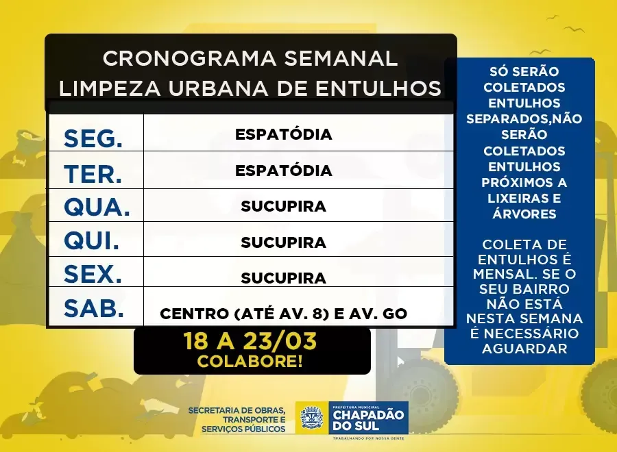 Imagem de compartilhamento para o artigo Bairros Espatódia, Sucupira e Centro de Chapadão do Sul recebem limpeza urbana nos próximos dias da MS Todo dia