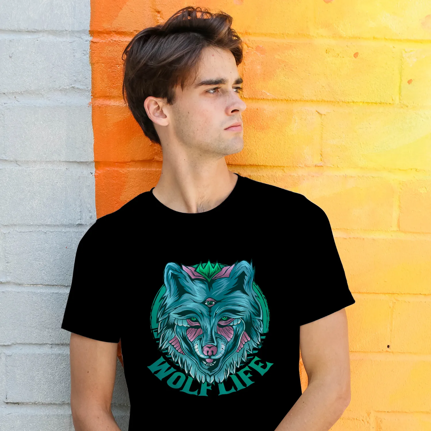 Imagem de Camiseta T-shirt Masculina Prime WOLFLIFE - Lobo Colorido - MU1023