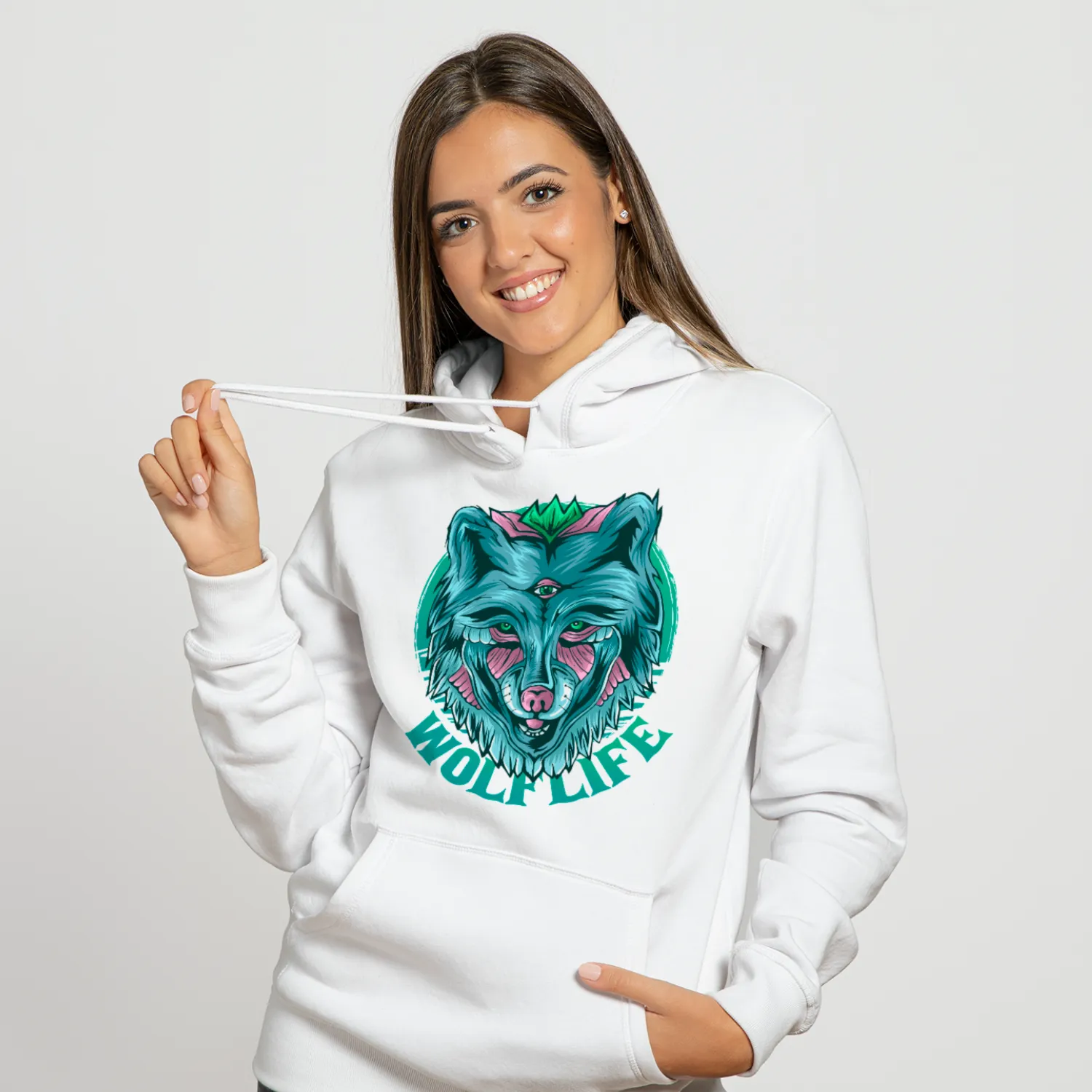 Imagem de Moletom Canguru Feminino Quality WOLFLIFE - Lobo Colorido - MU1023