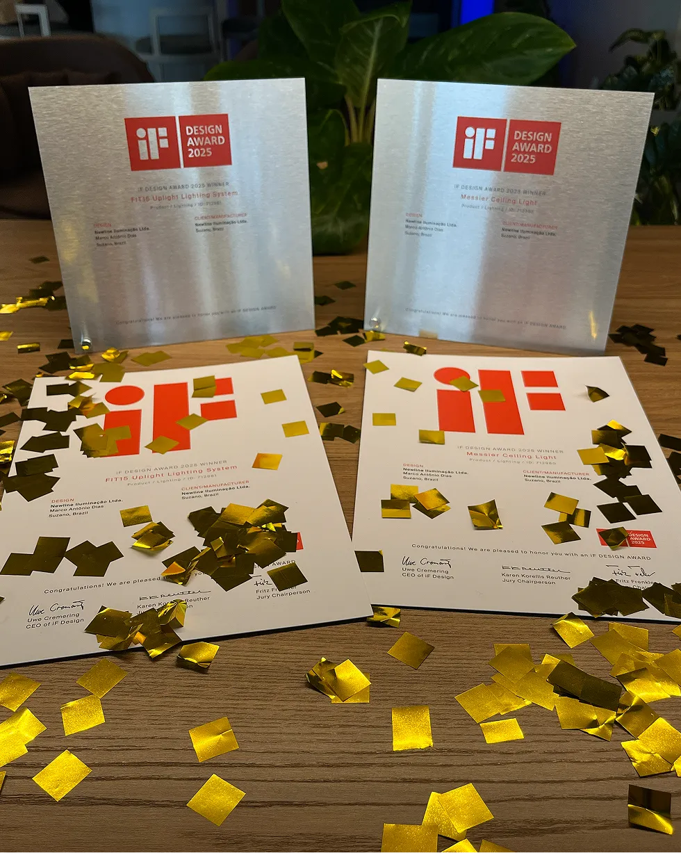 Imagem de premiação Design Award 2025 para o Grupo Newline