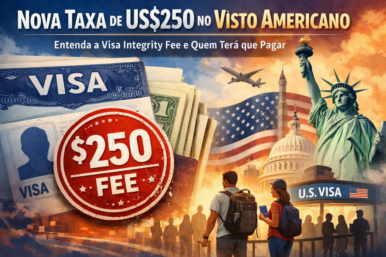 Imagem ilustrativa para o artigo Nova Taxa de US$250 no Visto Americano: Quem Terá que Pagar? da May Vistos
