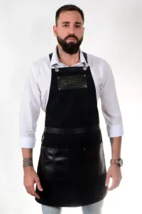 Imagem de AVENTAL CABELEIREIRO(A) PERSONALIZADO EM LONA PRETA E COURO