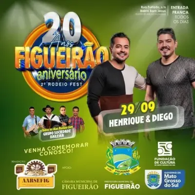 Imagem da notícia Vigésimo aniversário de Figueirão: Henrique e Diego agitam a festa nesta sexta-feira