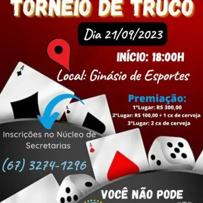 Imagem da notícia Torneio de Truco será realizado no dia 21 em Figueirão; veja como se inscrever