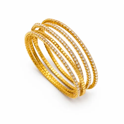 Imagem de Kit 5 pulseiras strass cristal dourada