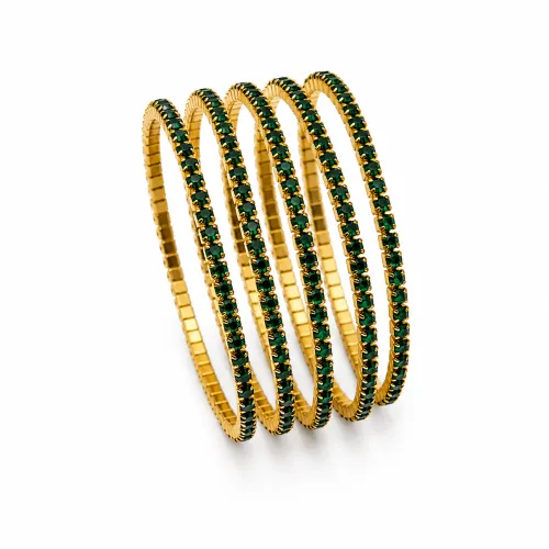 Imagem de Kit 5 pulseiras strass elástico verde e dourada