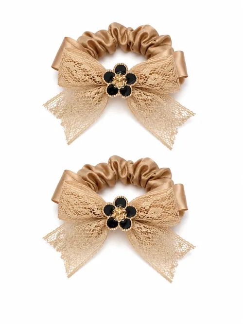 Imagem de Kit Laço de Renda 2 elásticos de cabelo Dourado