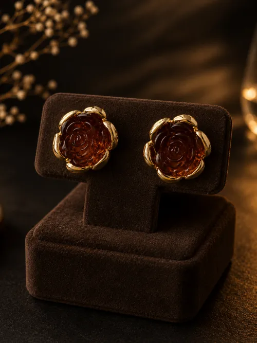 Imagem de Brinco Flor Marrom e Dourado