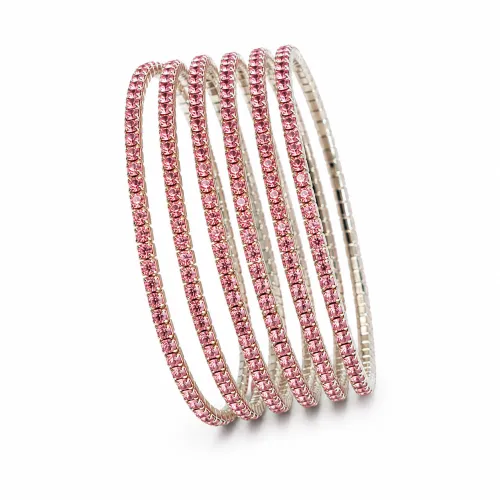 Imagem de Kit 5 Pulseiras de elástico strass rosa e prata
