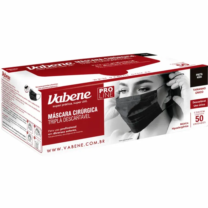 Imagem de MASCARA CIRURGICA TRIPLA C/ ELASTICO PRETA C/ 50/VABENE