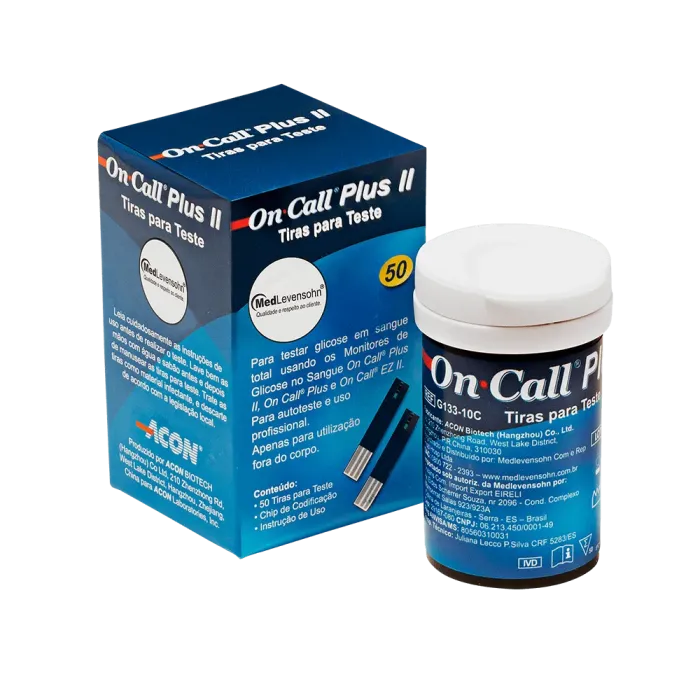 Imagem de TIRAS TESTE GLICOSE SANGUE FRSC 50 UNID ON CALL PLUS II AMARELO   MEDLEVENSOHN