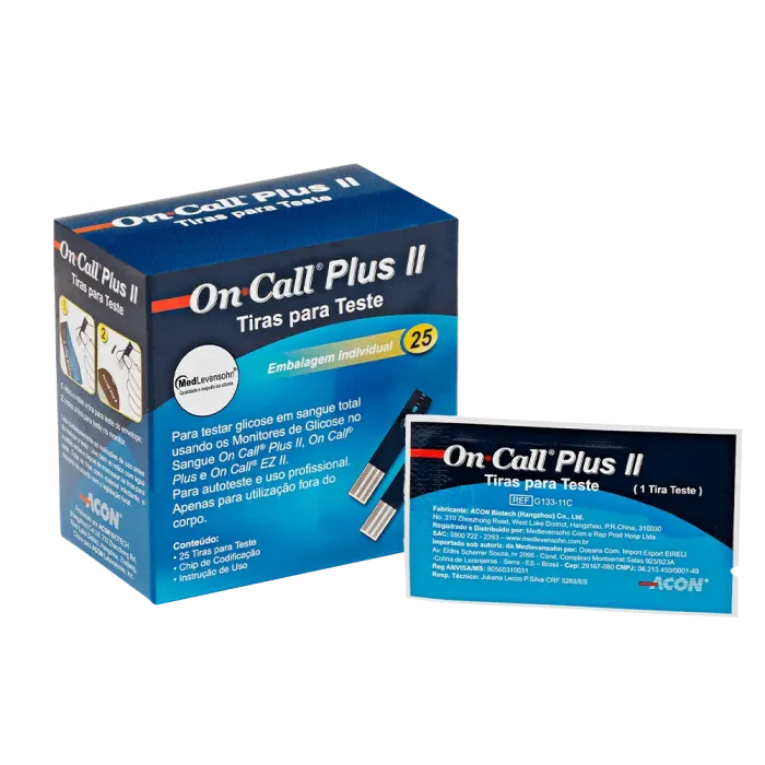 Imagem de TIRAS TESTE GLICOSE SANGUE INDIVIDUAL ON CALL PLUS II AMARELA  C/ 50 UNID   MEDLEVENSOHN
