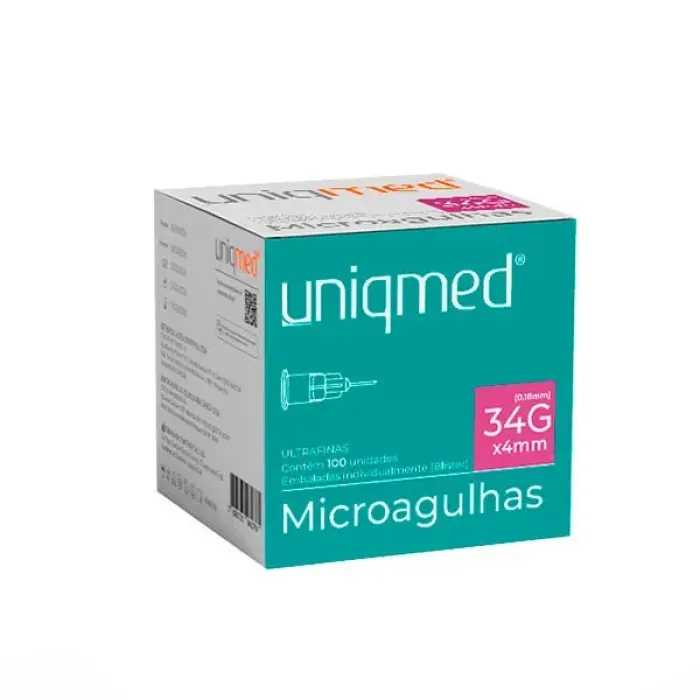 Imagem de Microagulha 34G 4mm Uniqmed - Caixa Com 100 Unidades