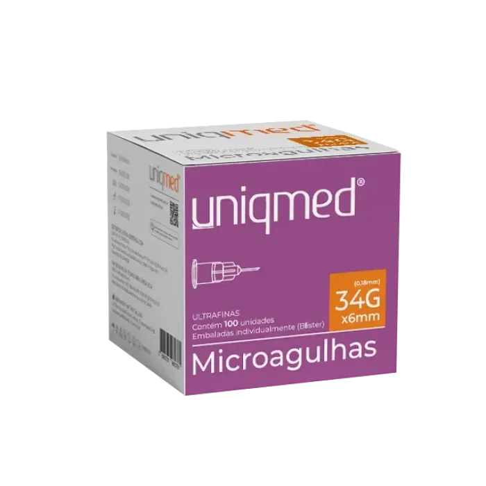 Imagem de Microagulha 34G 6mm Uniqmed - Caixa Com 100 Unidades