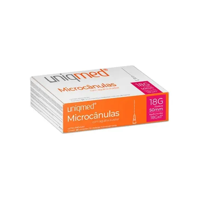 Imagem de Microcânula 18G (1,25mm) 70mm Com Agulha Auxiliar Uniqmed - Caixa Com 24 Unidades