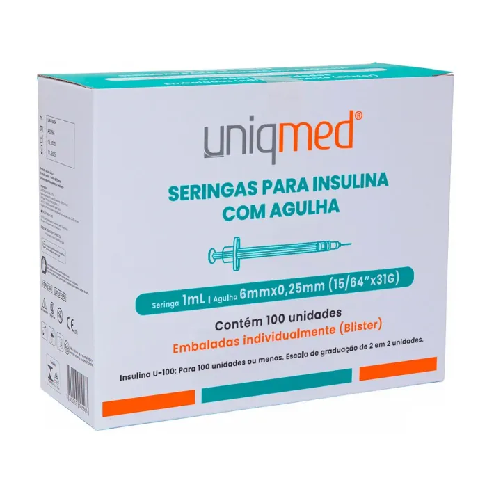 Imagem de Seringa Para Insulina 1ml Com Agulha 6mm 31G - UNIQMED