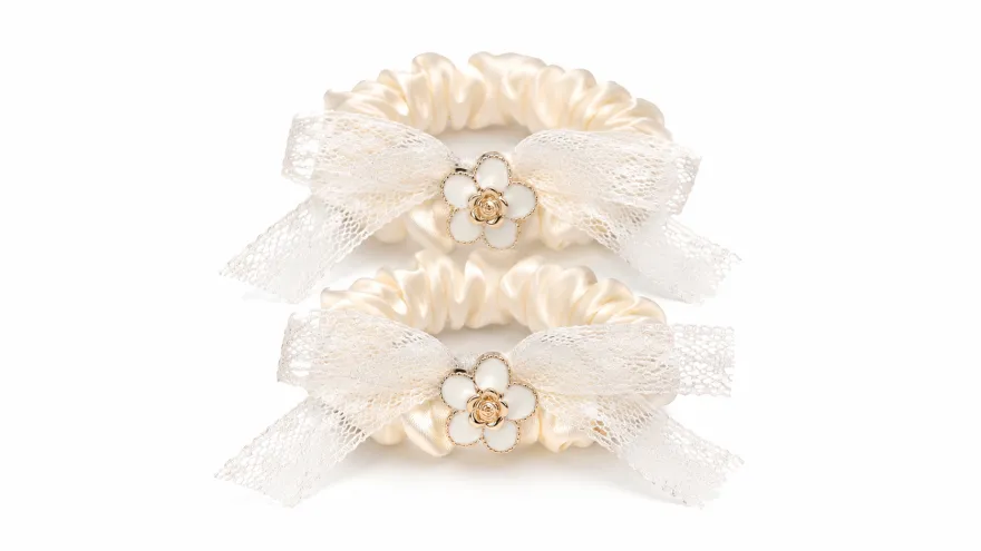 Imagem de Kit 2 elásticos Laço com renda off-white