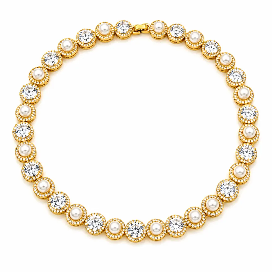 Imagem de Colar Pérolas e Zircônia Dourado