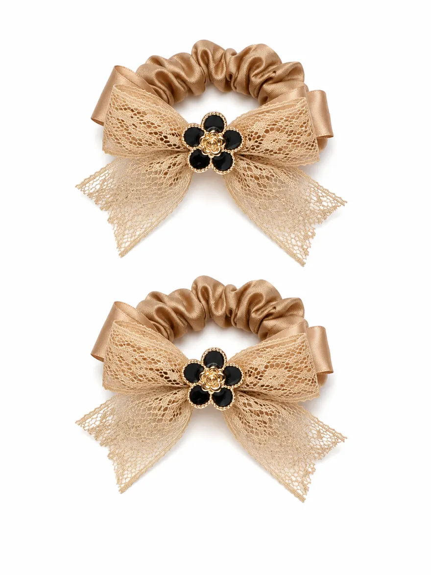 Imagem de Kit Laço de Renda 2 elásticos de cabelo Dourado