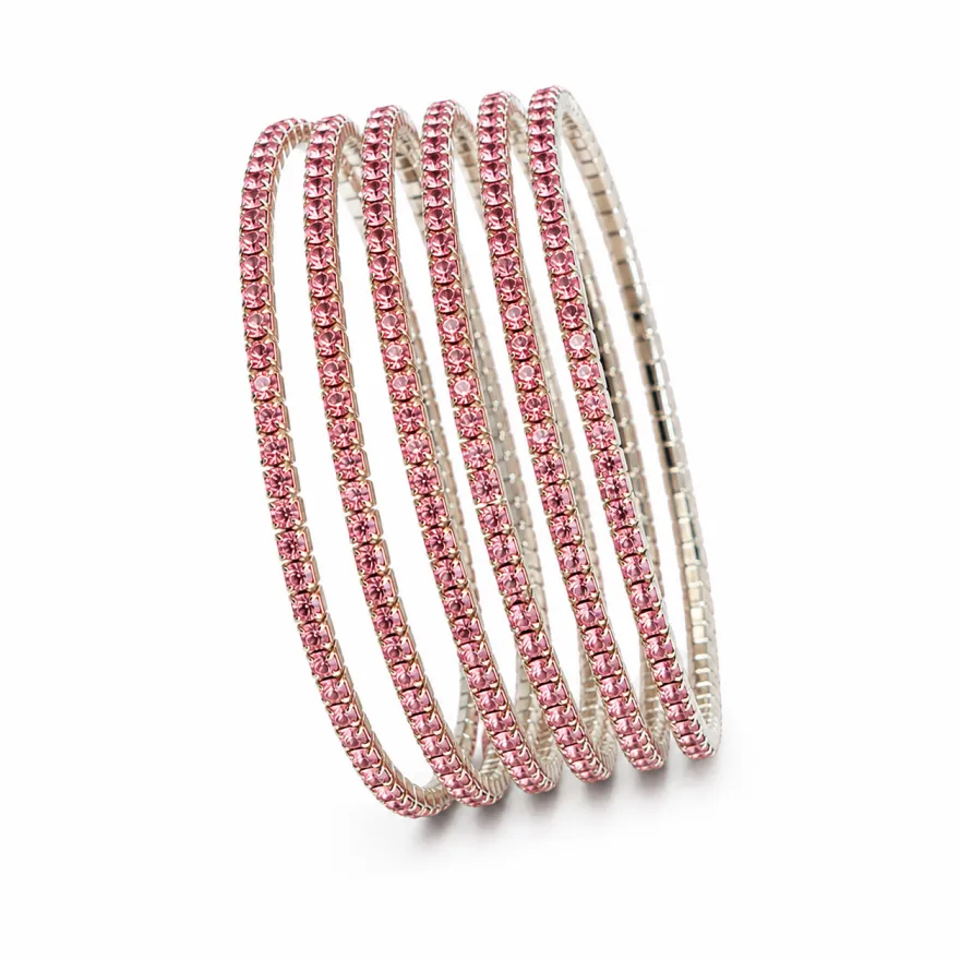 Imagem de Kit 5 Pulseiras de elástico strass rosa e prata